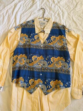 Anne Marie Yellow & Blue Striped Floral Mix Shirt Vest